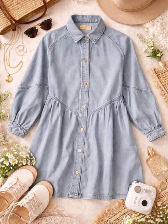 We The Free Dresses & Skirts - We The Free Denim Shirt Dress Small Blue Chambray Button Front Boho